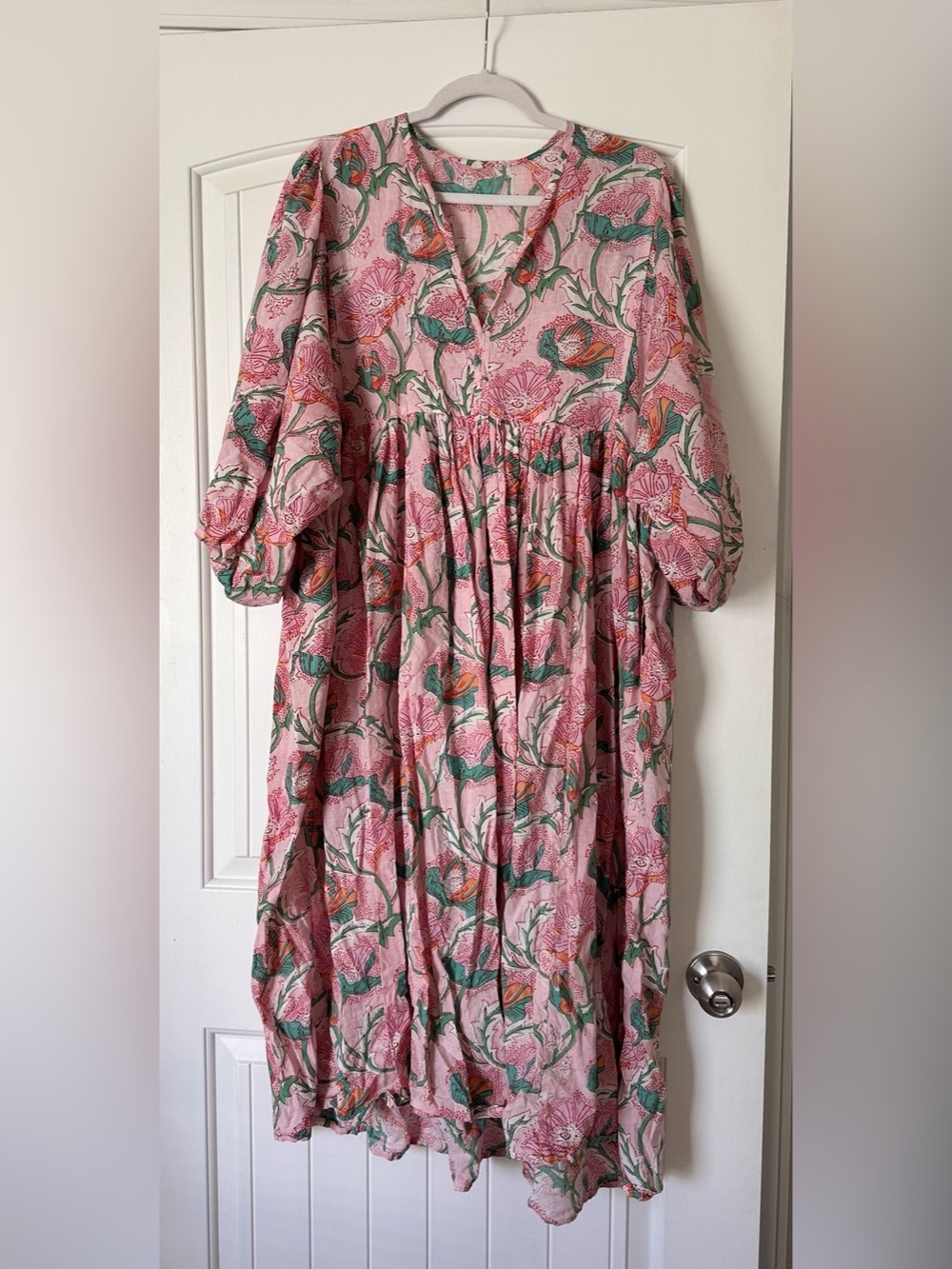 Floral Pink & Green Midi Dress